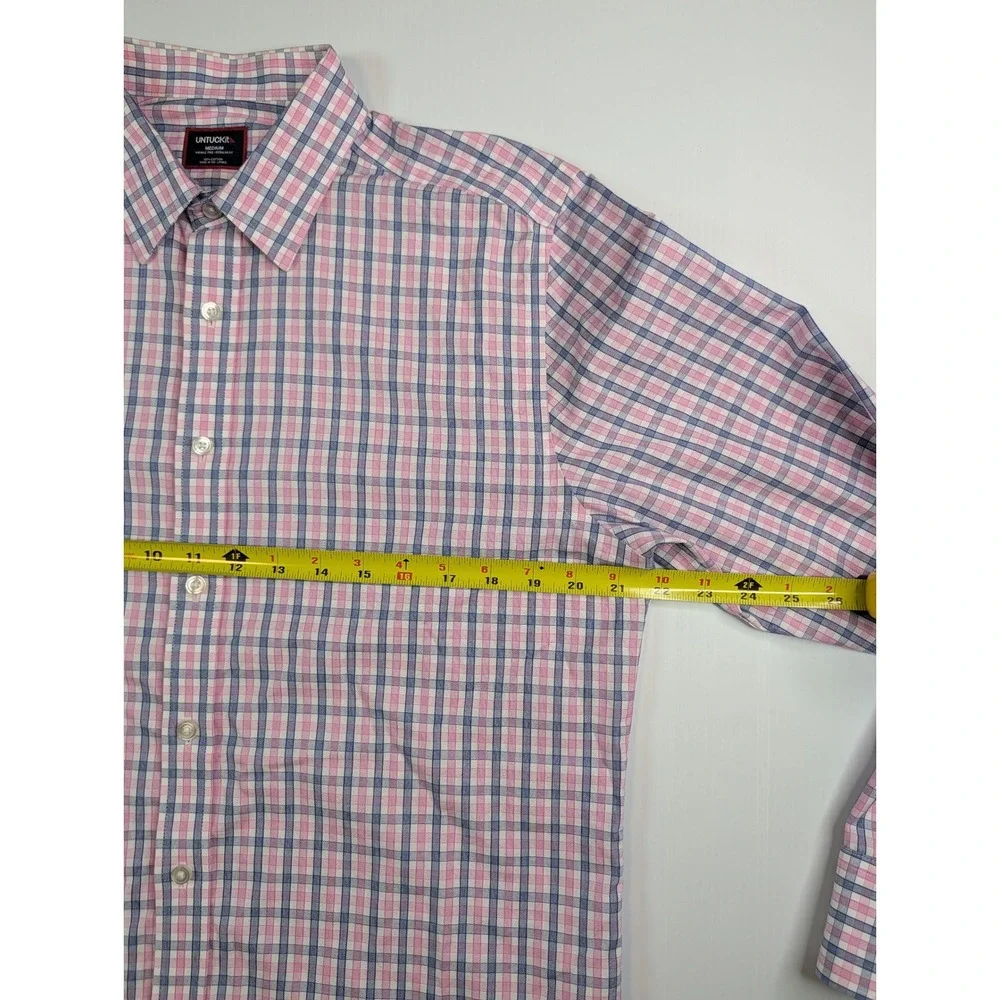 UNTUCKit‎ Mens Medium Wrinkle Free Regular Fit Shirt Pink Blue Check Long Sleeve